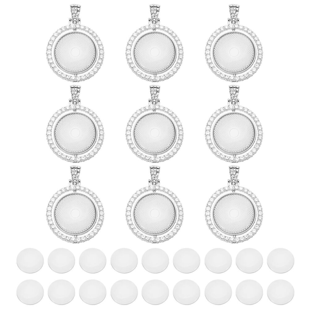 9116 1" Double Sided Blank Picture Pendants, 9Pcs Metal Rotatable Round